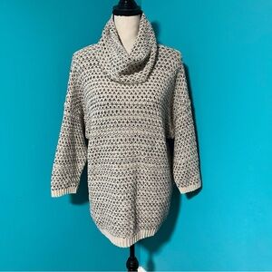 Lucky Brand XL Cream Metallic Knit Oversized Cowl Neck Sweater
